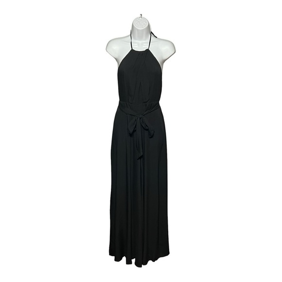 Aakaa Open Back Pleated Halter Neck Wide Leg Plazzo Jumpsuit w/Waist Tie Small - Picture 2 of 11
